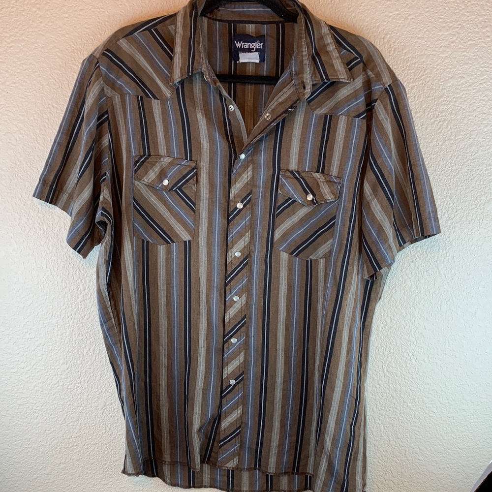 Wrangler Men's Multi-Striped Casual Shirt sz 2xl vintage y2k pearl snap country